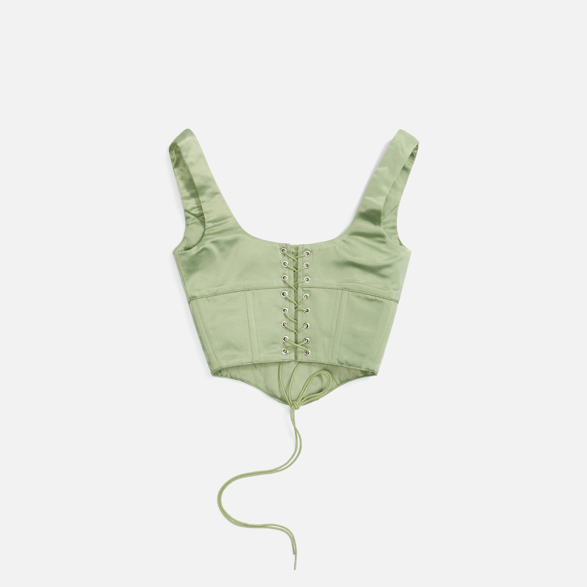 GUIZIO Satin Lace Up Bustier - Olive Green