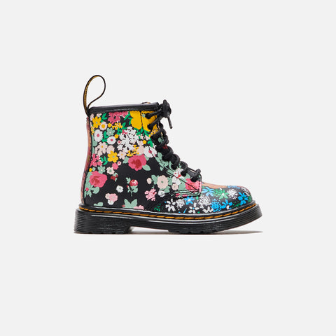 DR. MARTENS Youth1460 Floral Print Leather - Black Hydro