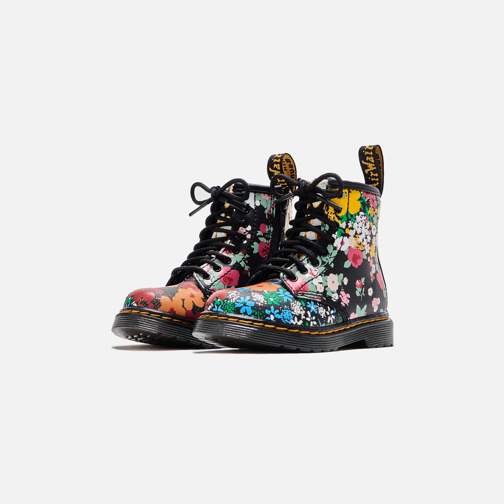 DR. MARTENS Youth1460 Floral Print Leather - Black Hydro