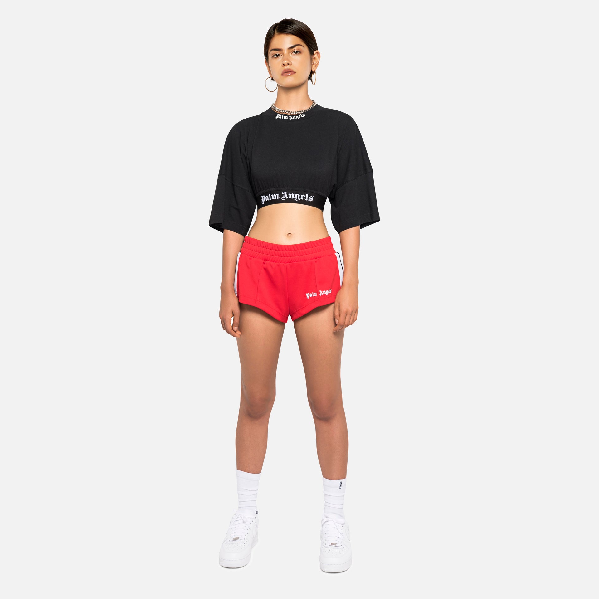 Palm Angels Precious Cropped Logo Over Tee - Black