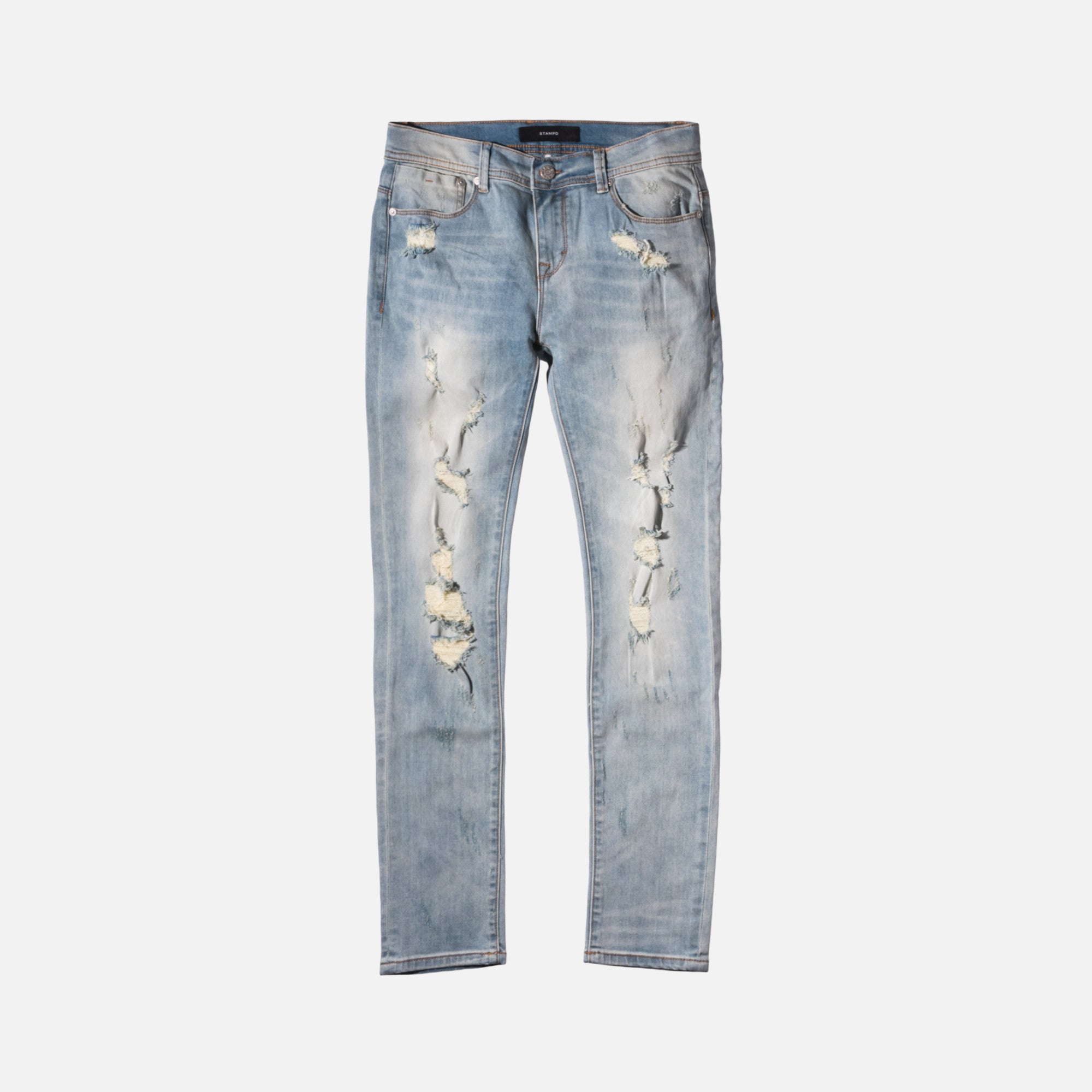 Stampd Distressed Skinny Fit Denim - Light Indigo – Kith