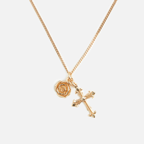 Emanuele Bicocchi Rose + Cross Necklace - 24k Gold Plated Silver