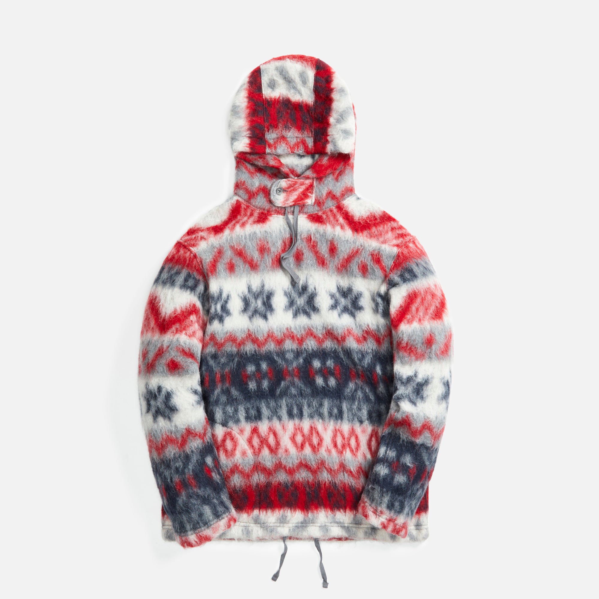 Engineered Garments L/S Hoodies Fair Isle Mohair - Grey / Red – Kith