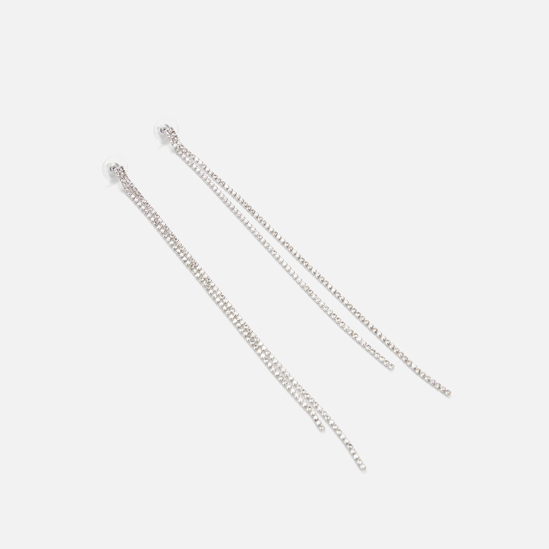 Fallon Liquid Diamante Duster Earrings - Silver