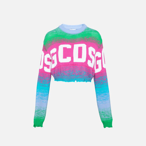 GCDS Crop Multicolor Logo Sweater - Fuschia
