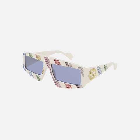 Gucci Eyewear Rainbow Crystal Stripe Mask - Ivory