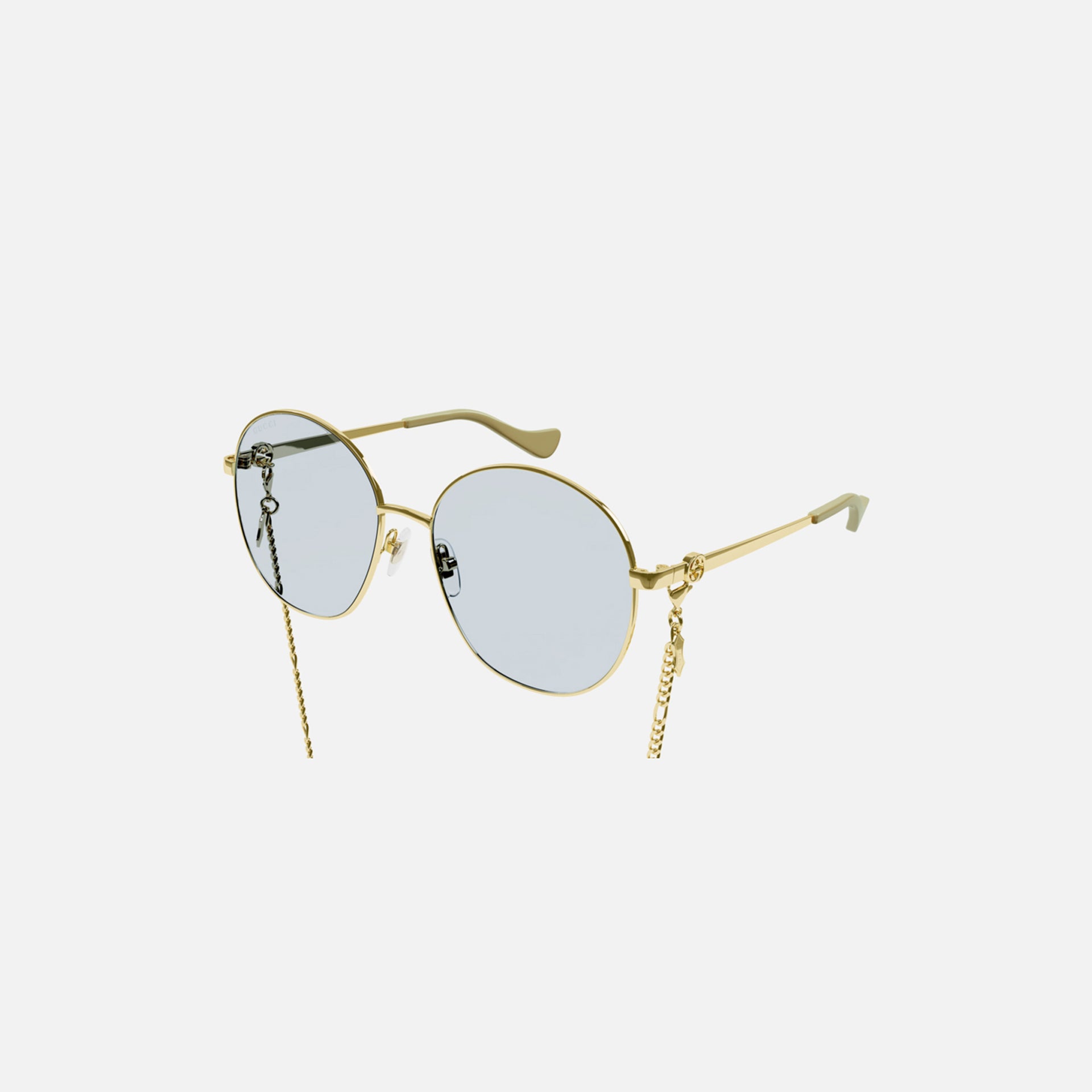 Gucci Eyewear Small Wire Circle Frame - Blue Lens w/ Gold Chain
