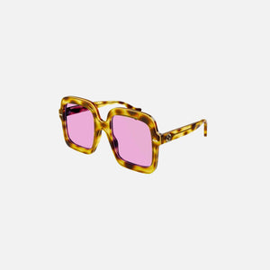 Gucci XL Square Acetate Frame Sunglasses - Havana / Pink