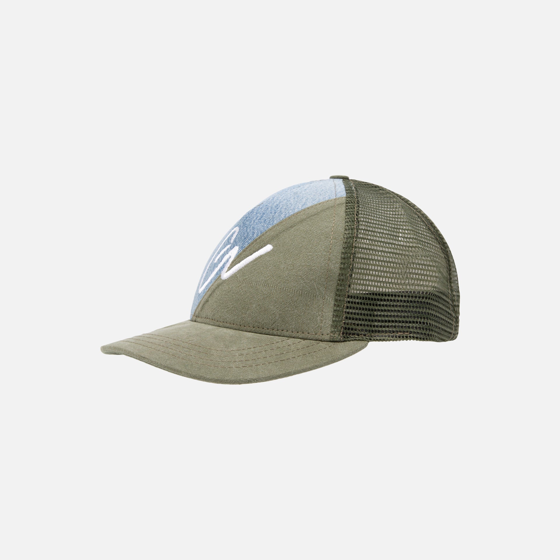 Greg Lauren 50/50 Denim Trucker Cap - Blue / Army