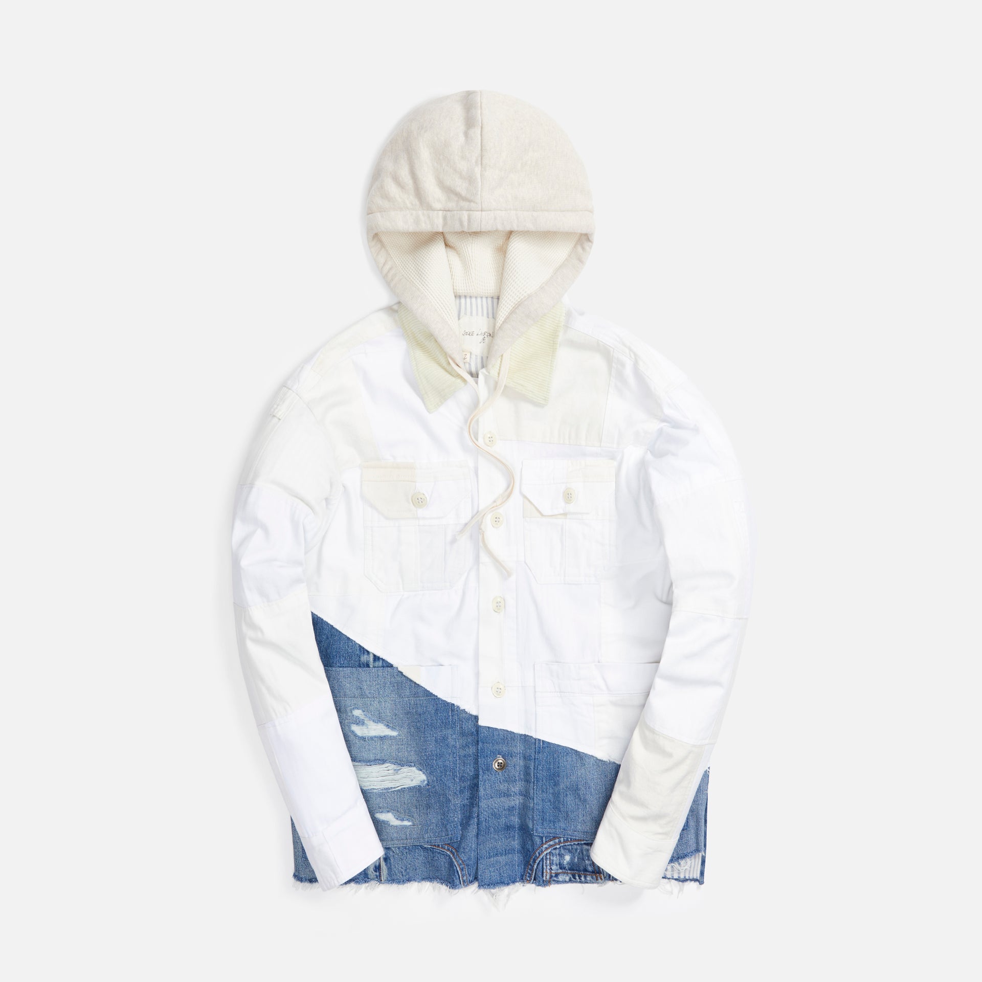 Greg Lauren Painter Scrapwork/Denim 50/50 Hooded Boxy Studio - White / Denim