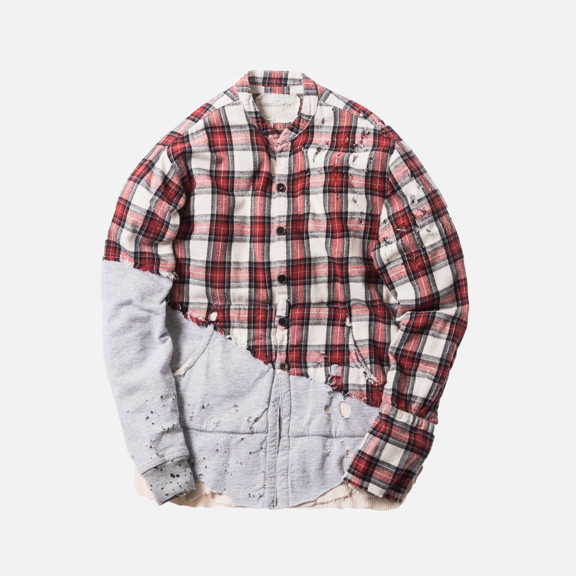 Greg Lauren 50/50 Mountaineer Fleece Studio Shirt - Grey / Red