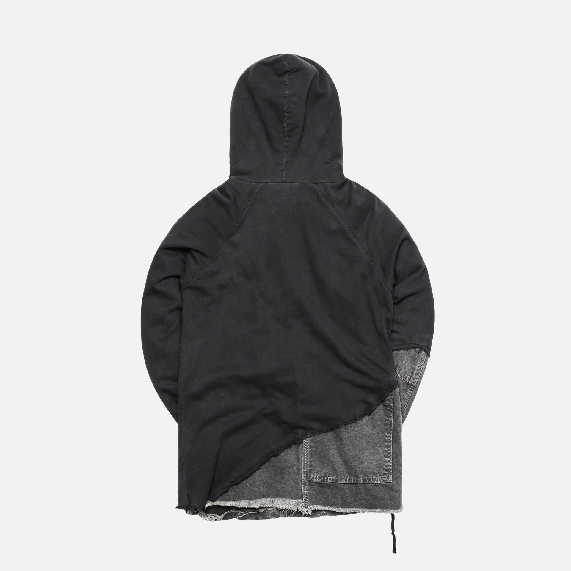 Greg Lauren 50/50 Black Fleece Canvas Hoodie - Black