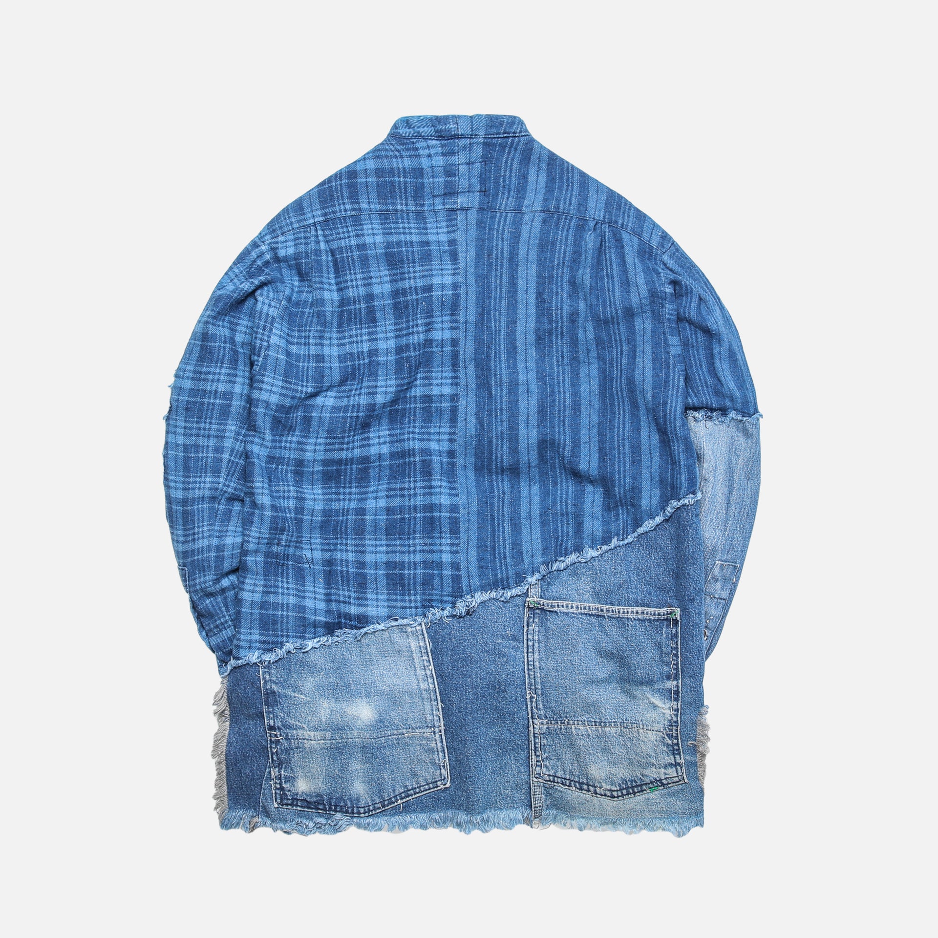 Greg Lauren Indigo Stripe Plaid Vintage Denim Studio Shirt - Blue