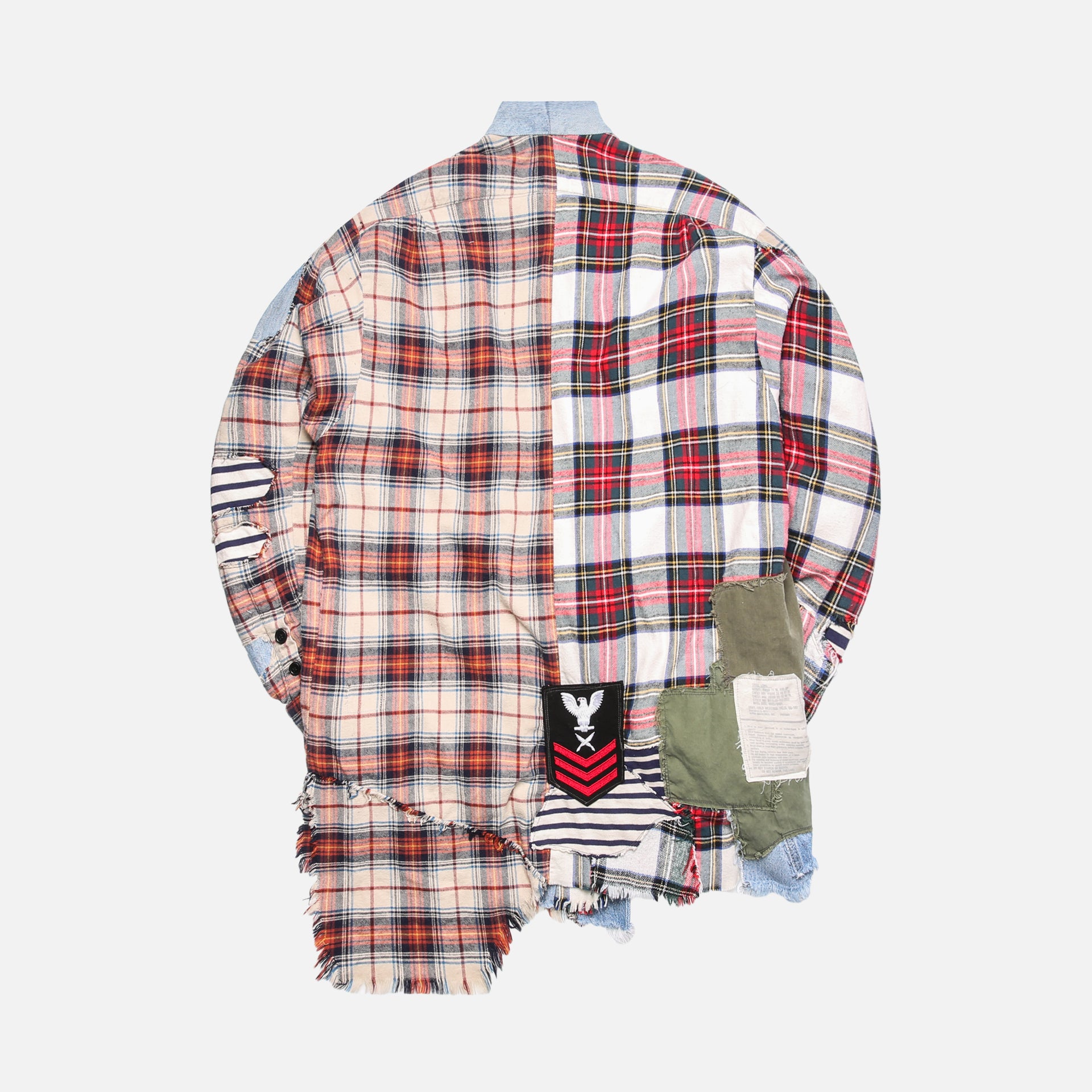 Greg Lauren Patchwork Plaid Vintage Denim Stripe GL1 Shirt - Red / Navy