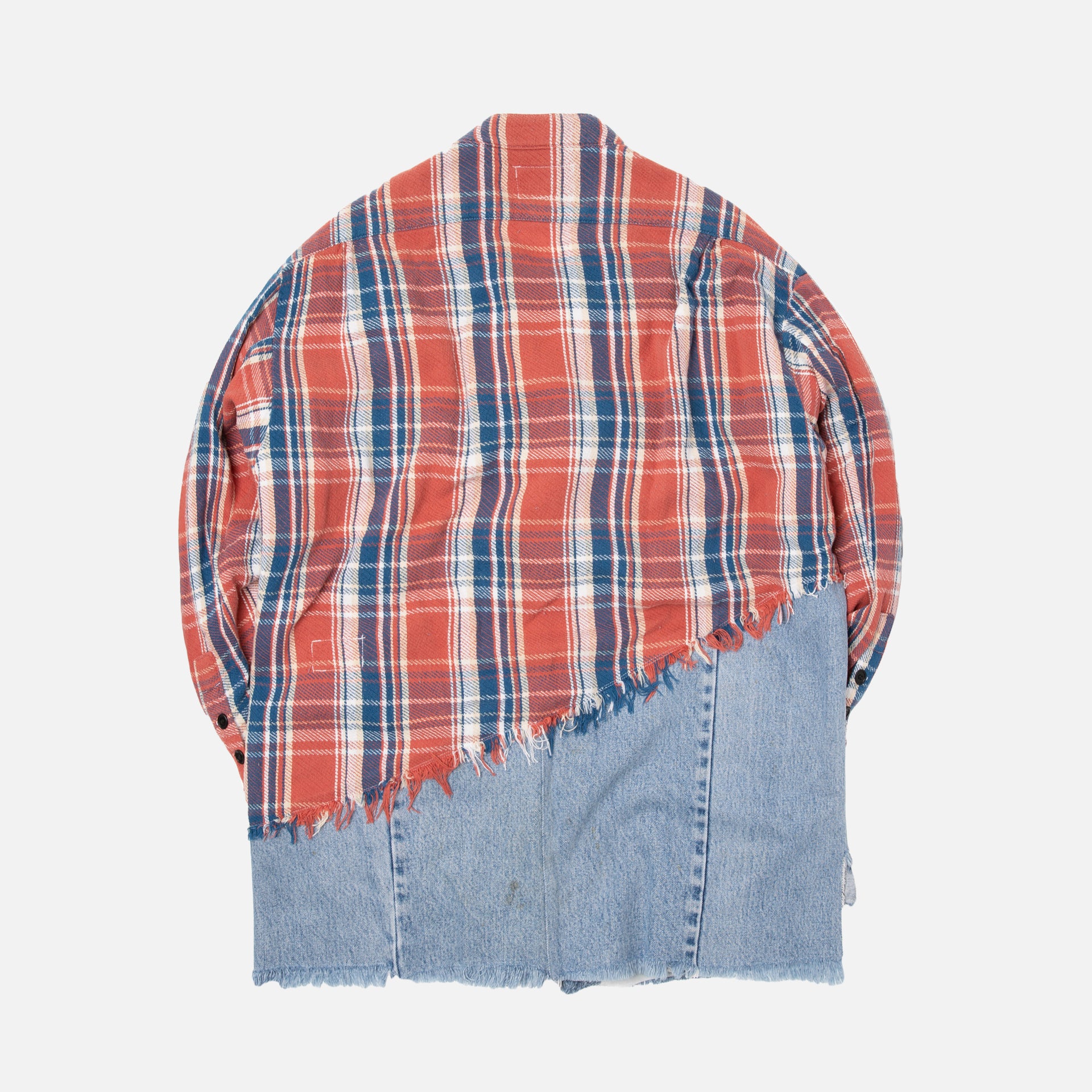 Greg Lauren 50/50 Plaid Denim Boxy Studio Shirt - Red