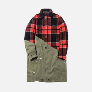 Kith x Greg Lauren Plaid Military Trench Artist Coat - Red / Black / O