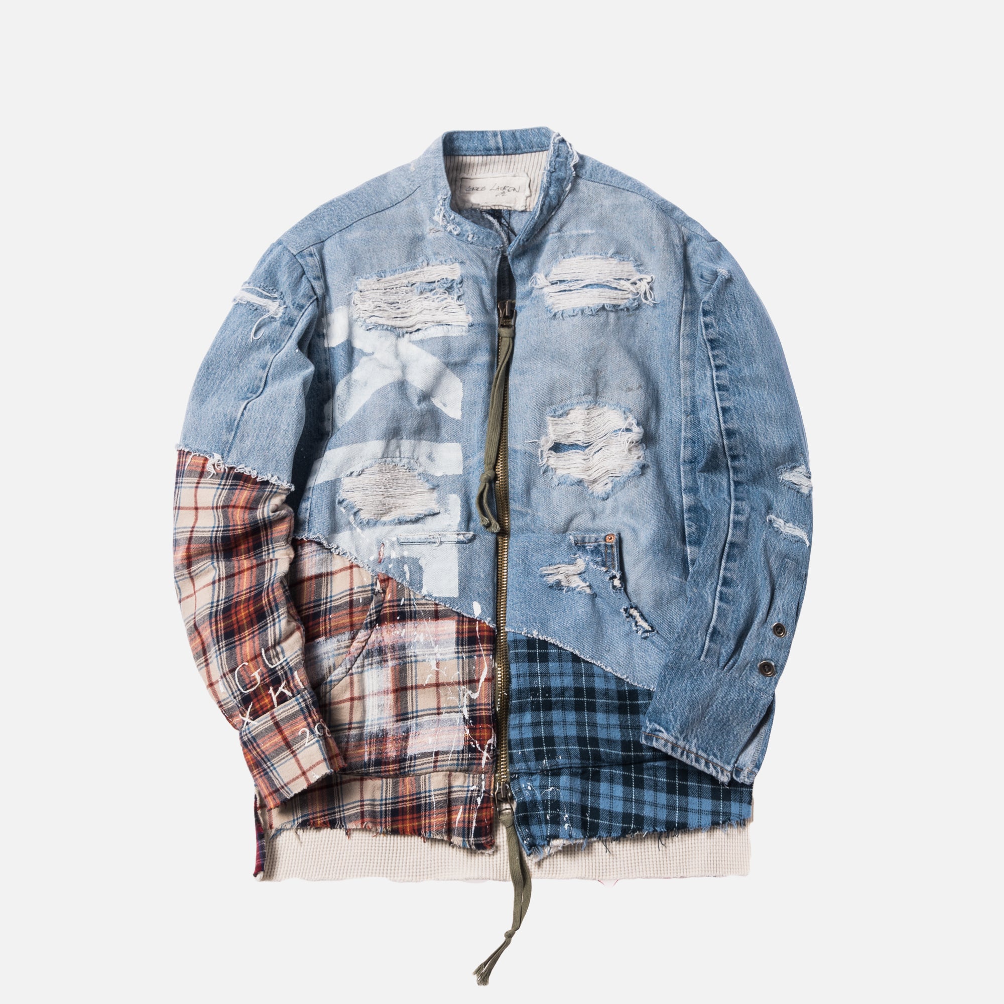 Kith x Greg Lauren Vintage Denim Mixed Plaid Zip Front Studio Shirt - Multi  / Denim