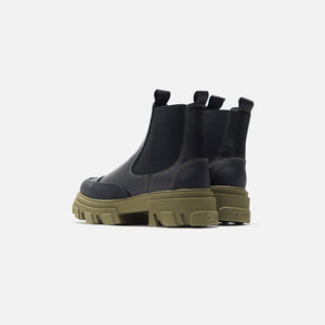 Ganni Leather Chelsea Boots - Black / Green
