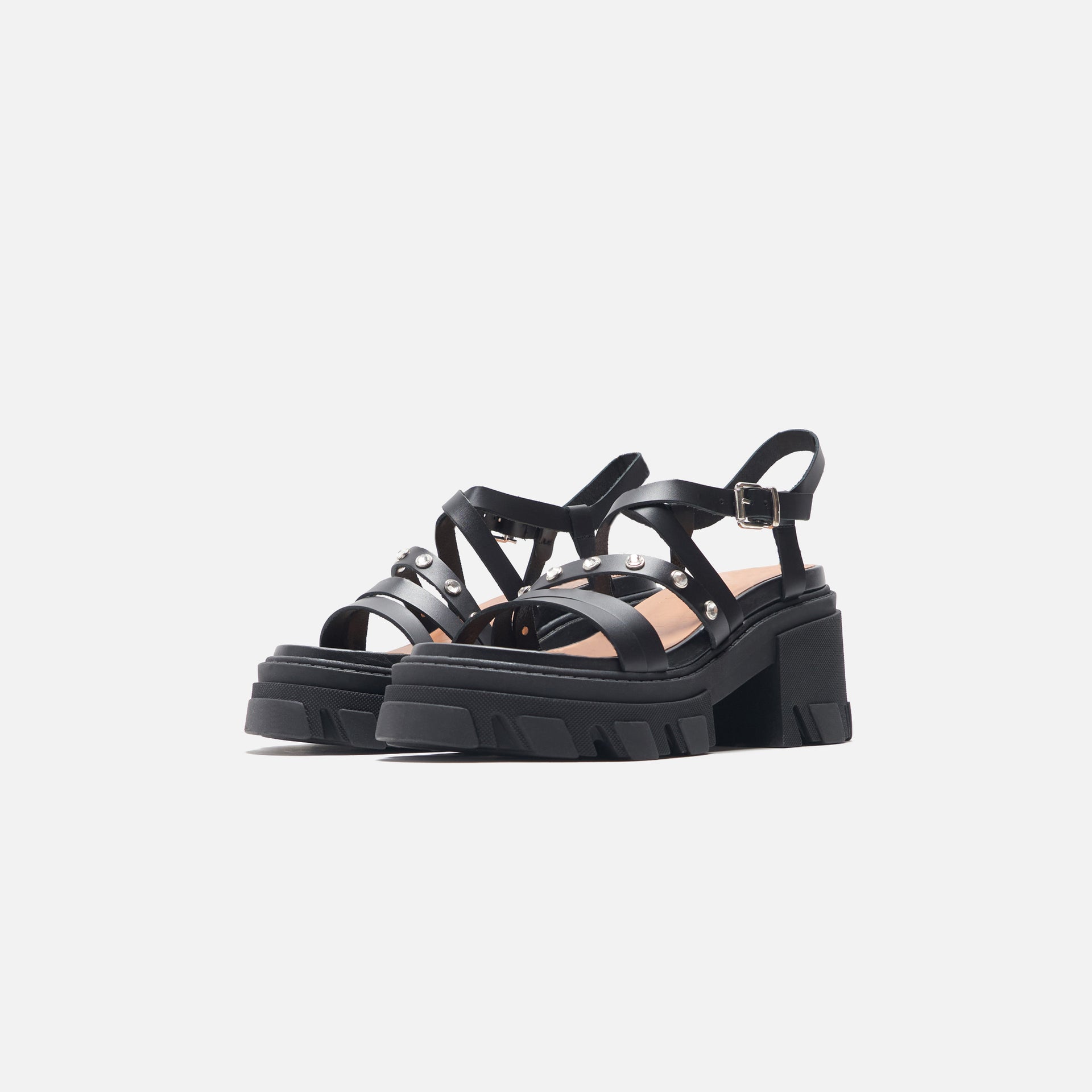 Ganni Cleated Strappy Sandal - Black