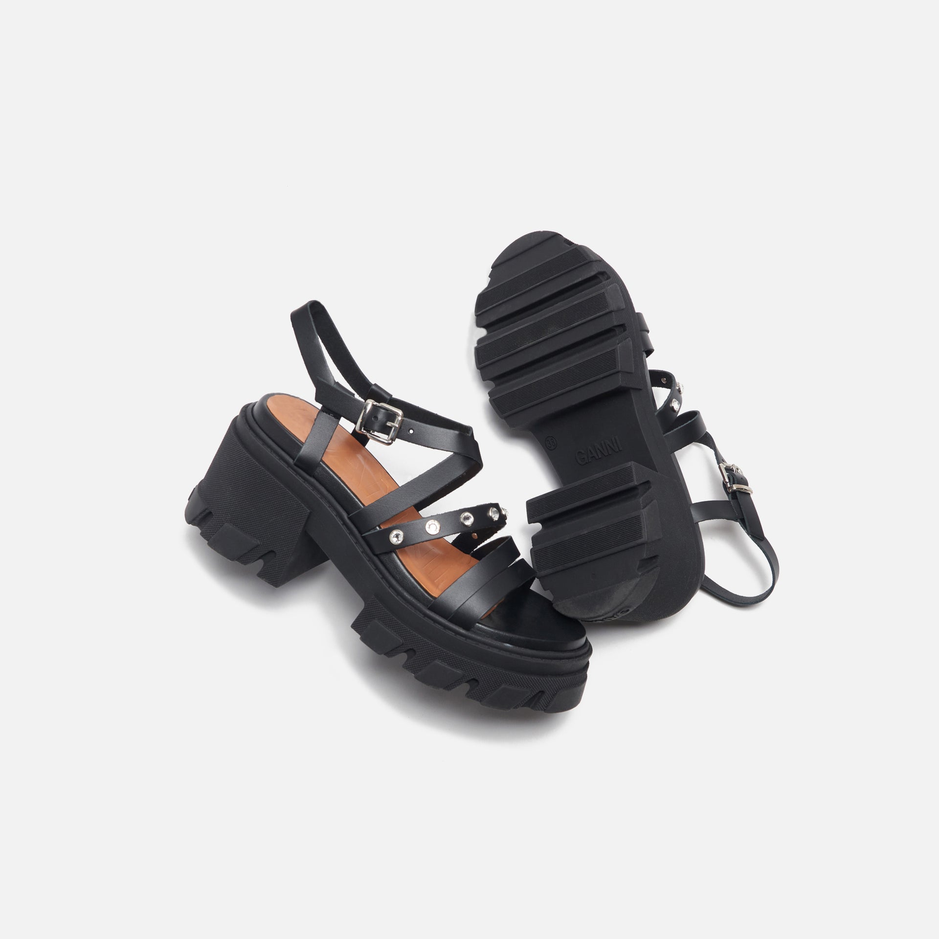 Ganni Cleated Strappy Sandal - Black