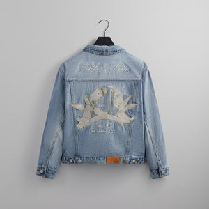 UrlfreezeShops Embroidered Centre Denim Jacket - Light Indigo