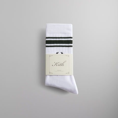 Kith Striped Script Laurel Logo Sock - White
