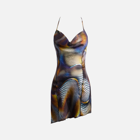 Kim Shui Cowl Neck Mini Dress - Orange Swirl