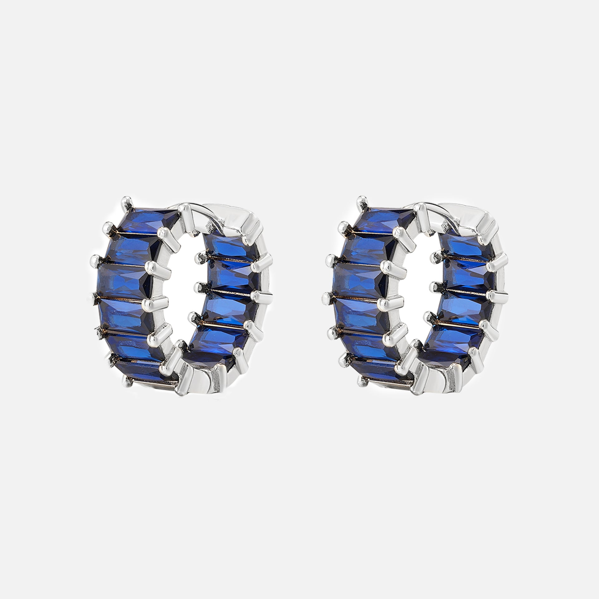 Luv AJ Emerald Ballier Huggie Hoop Earrings - Blue Sapphire / Silver