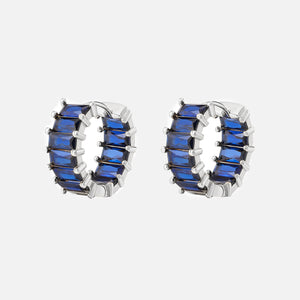 Luv AJ Emerald Ballier Huggie Hoop Earrings - Blue Sapphire / Silver