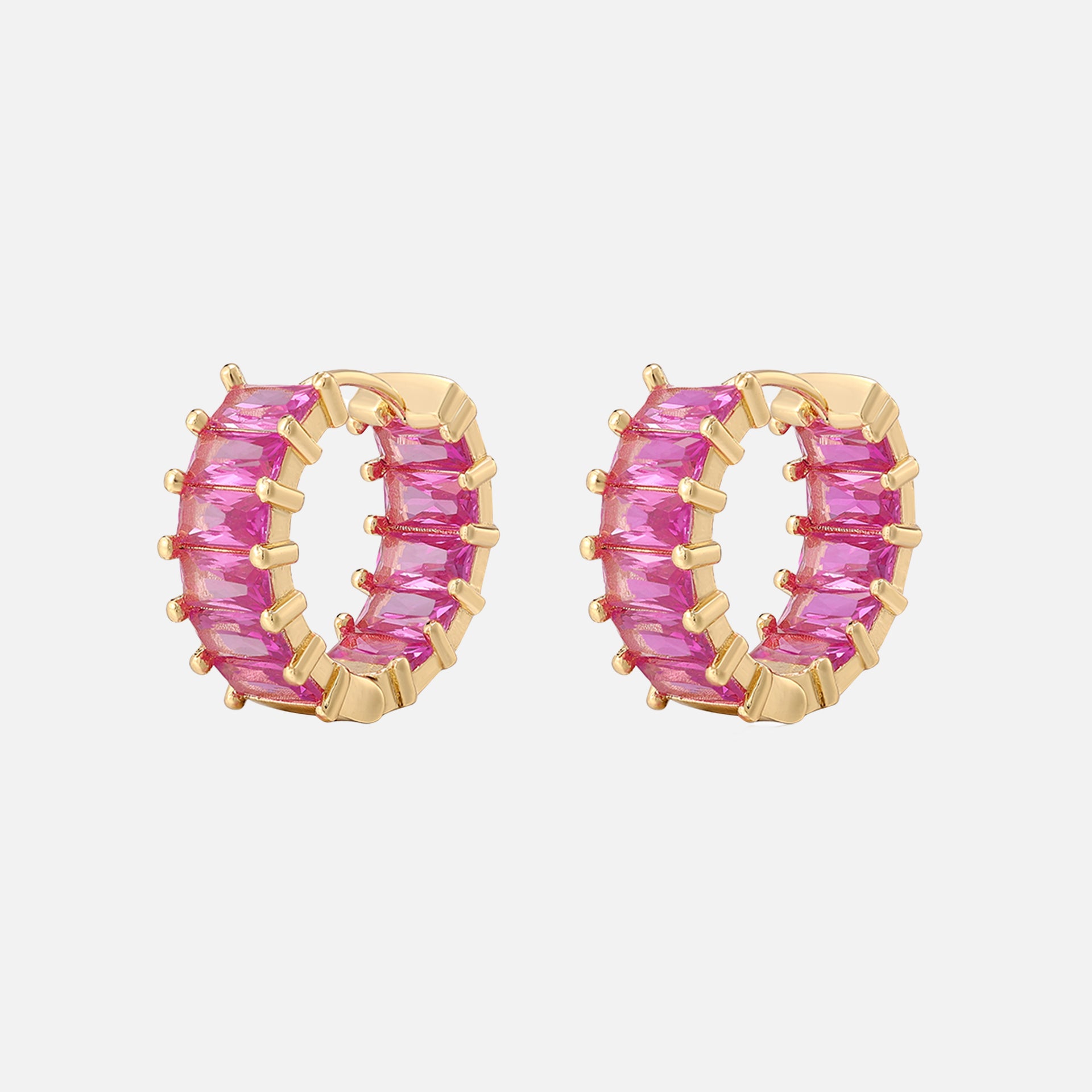 Luv AJ Emerald Ballier Huggie Hoop Earrings - Pink / Gold