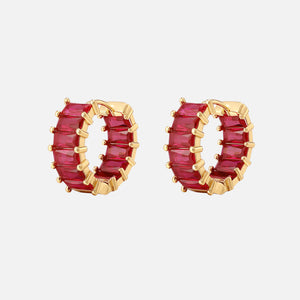 Luv AJ Emerald Ballier Huggie Hoop Earrings - Ruby Red / Gold