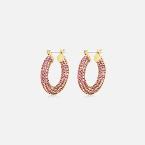 Luv AJ Pave Baby Amalfi Hoops - Pink / Gold