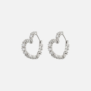 Luv AJ Diamond Heart Bijoux Hoop Earrings - Silver