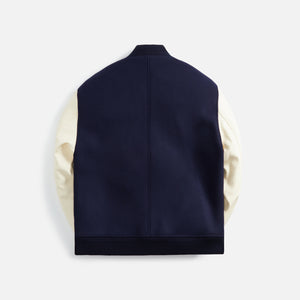Loewe Leather Sleeve Bomber Jacket - Navy / Cream