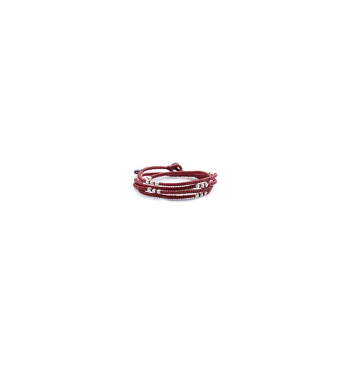 M Cohen 4 - Layer Knotted Wrap Silver Bead Bracelet - Red