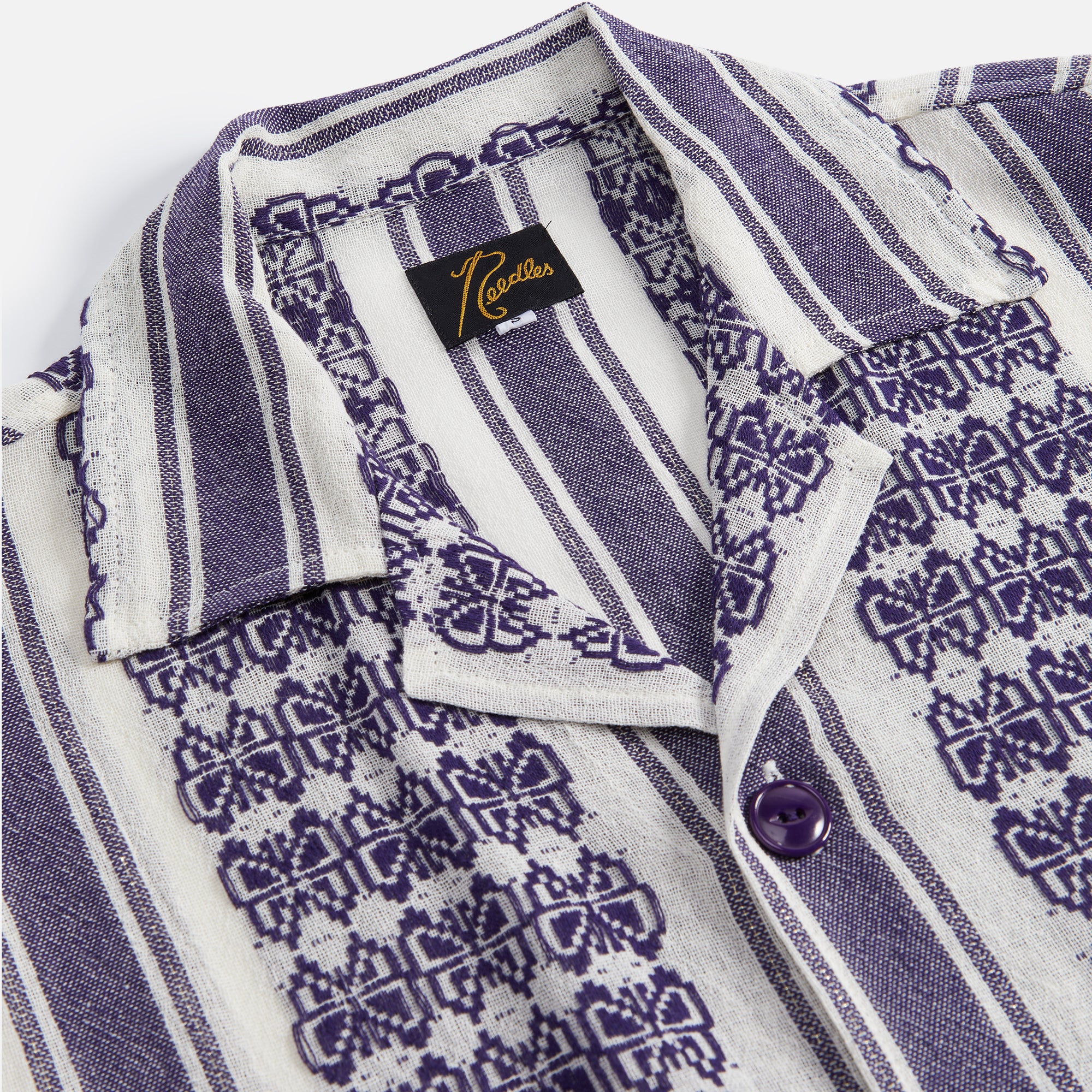 n*m様 NEEDLES Papillon Stripe Dobby Caban Needles Papillon Stripe Dobby Jacquard Cabana Shirt - White