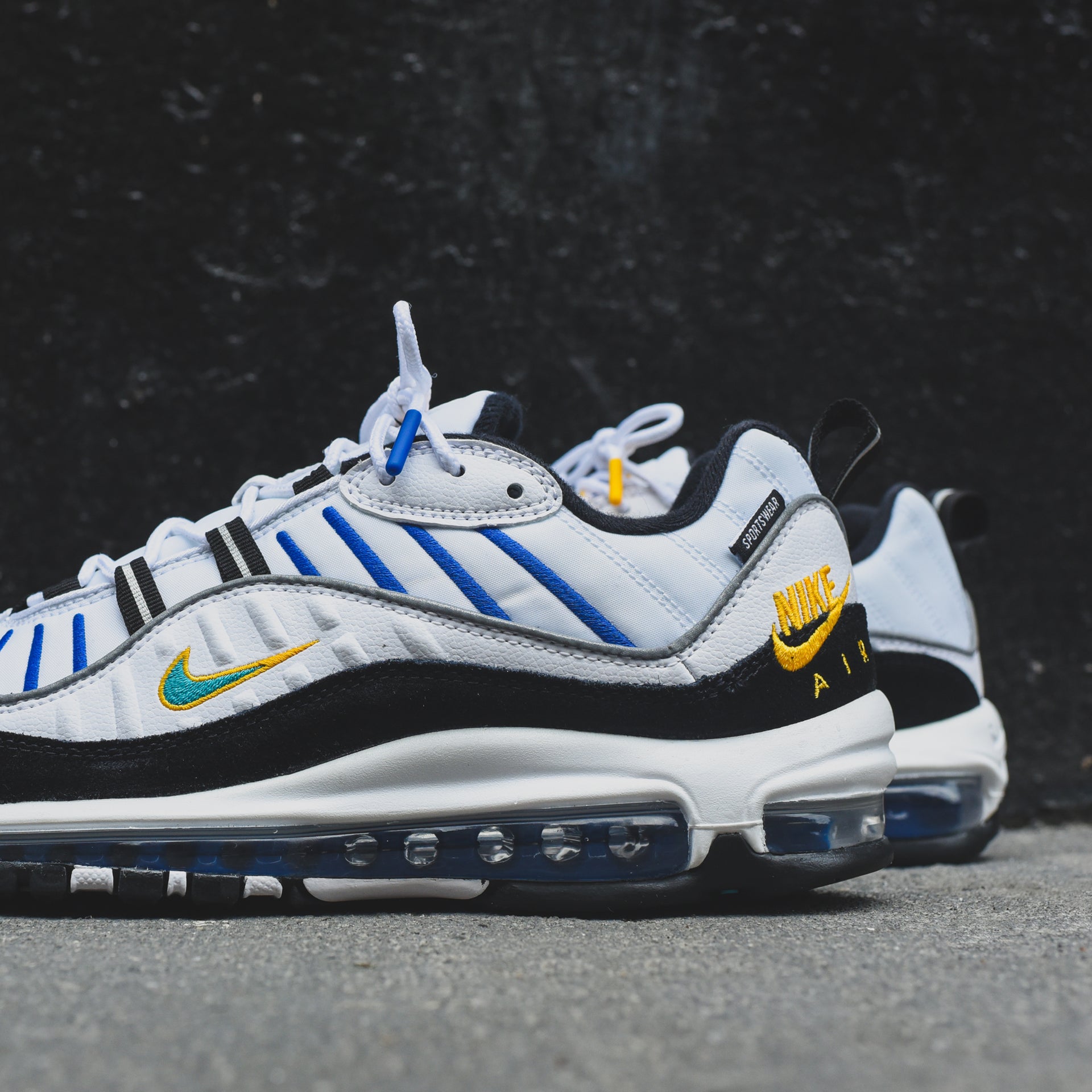 Nike Air Max 98 Premium - White / Teal Nebula / University Gold / Black