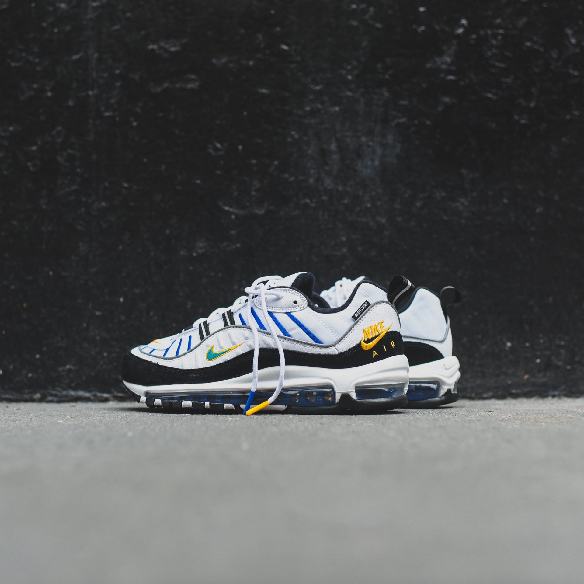 Nike Air Max 98 Premium - White / Teal Nebula / University Gold / Black