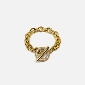 Numbering Link Bracelet w/ Pave Hoop - Gold