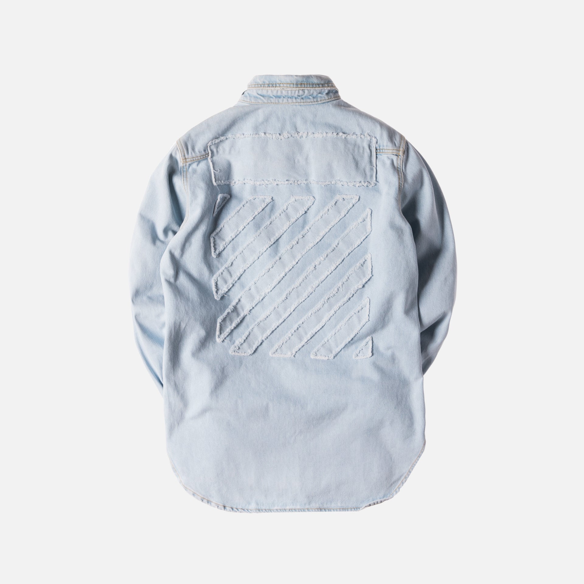 Off-White Diagonal Raw Cut Denim Button-Up - Vintage Bleach