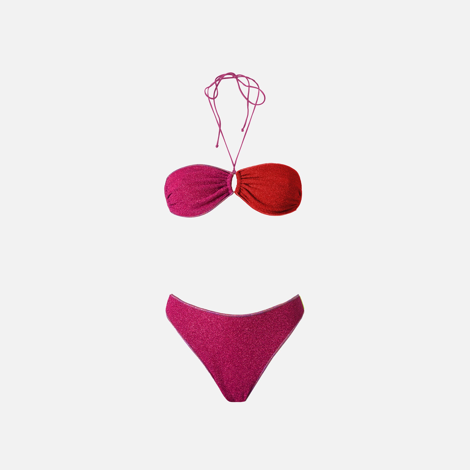 Oseree Lumiere Bicolor Bandeau Bikini - Red / Fucshia
