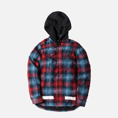 Off-White Diagonal All Over Flannel Hoodie - Red / Navy