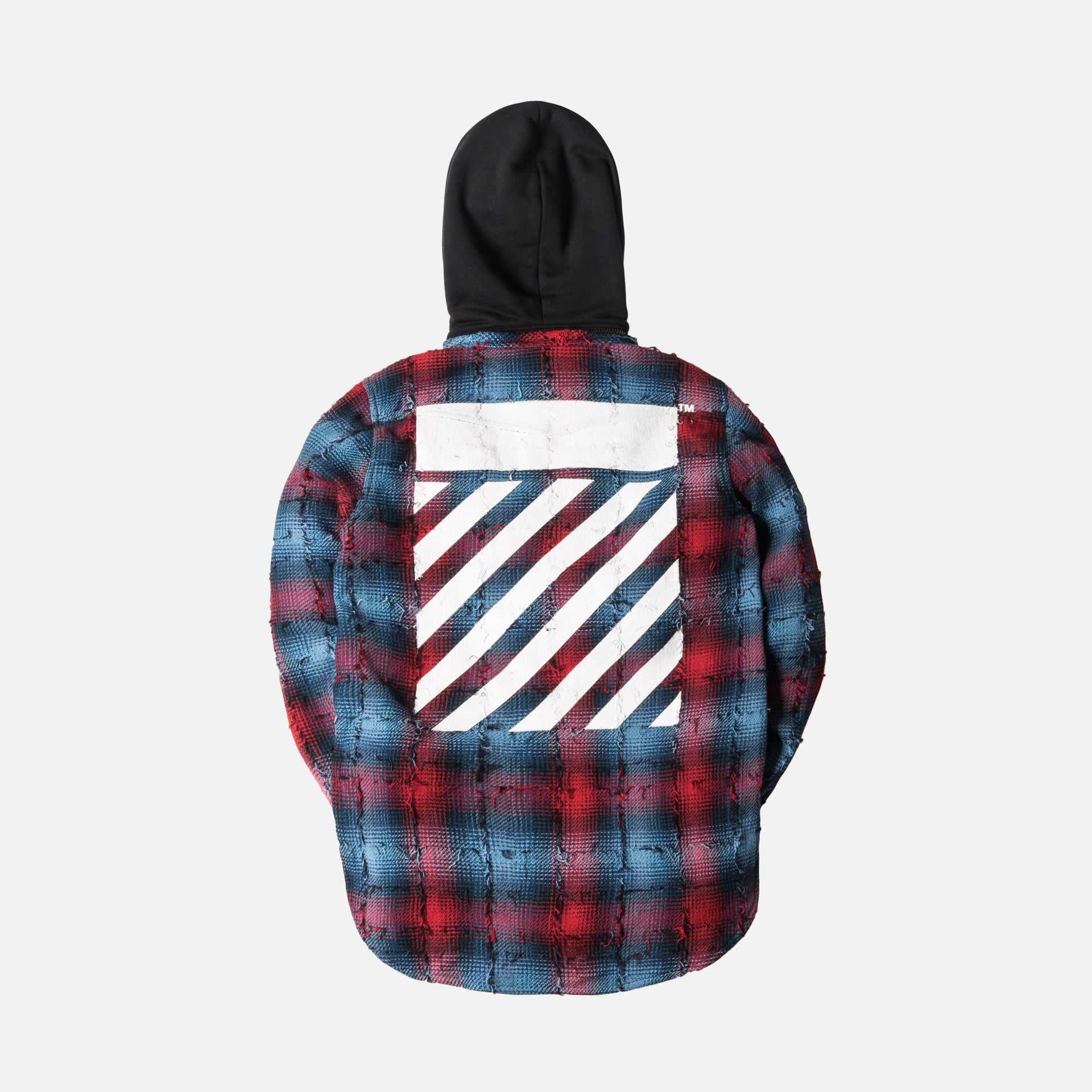 Off-White Diagonal All Over Flannel Hoodie - Red / Navy