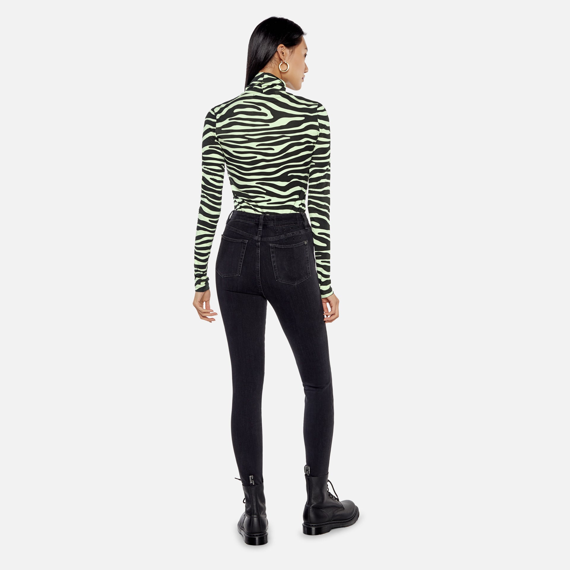 Proenza Schouler White Label Jersey L/S Turtleneck - Celery / Black Zebra