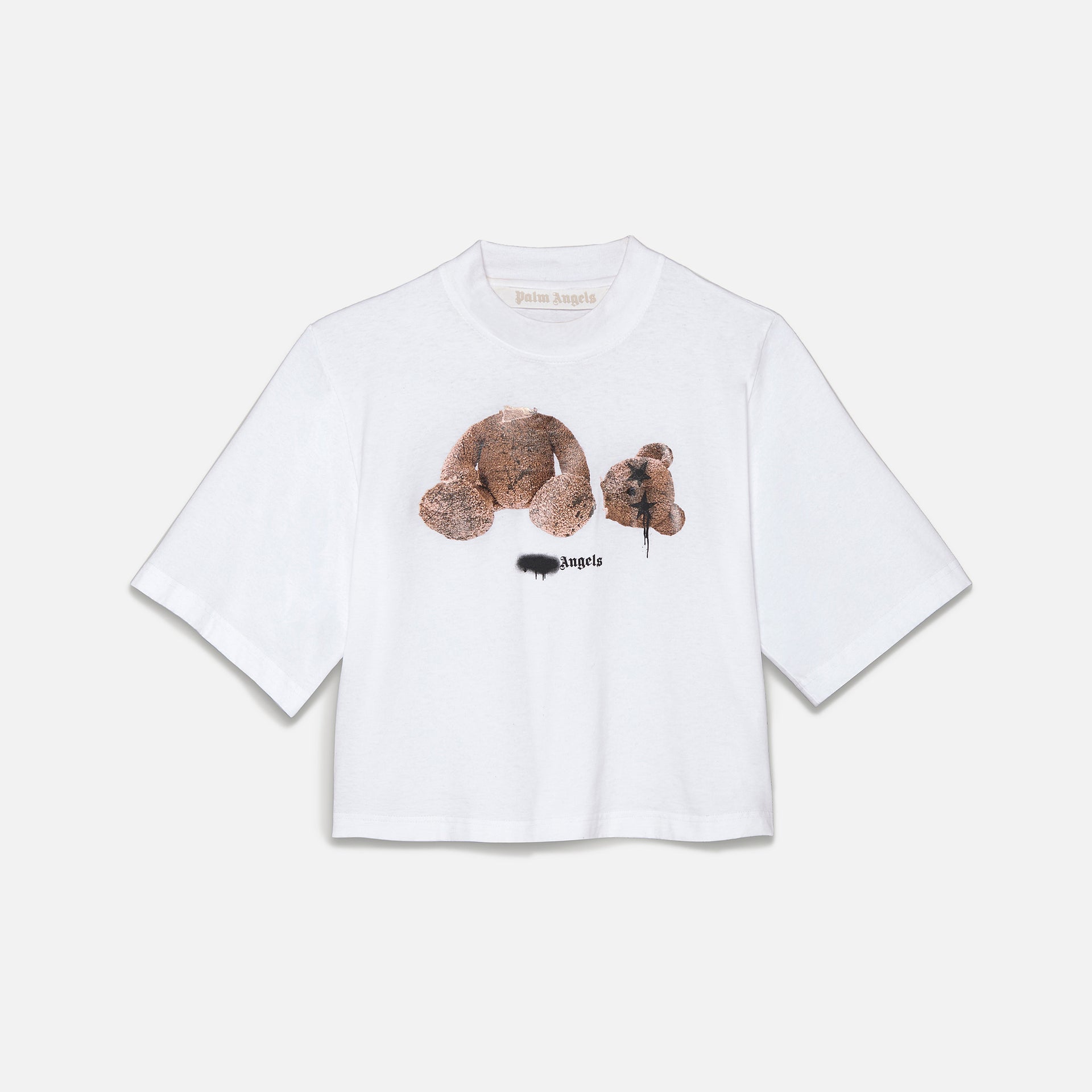 Palm Angels Sprayed Bear Cropped Tee - White