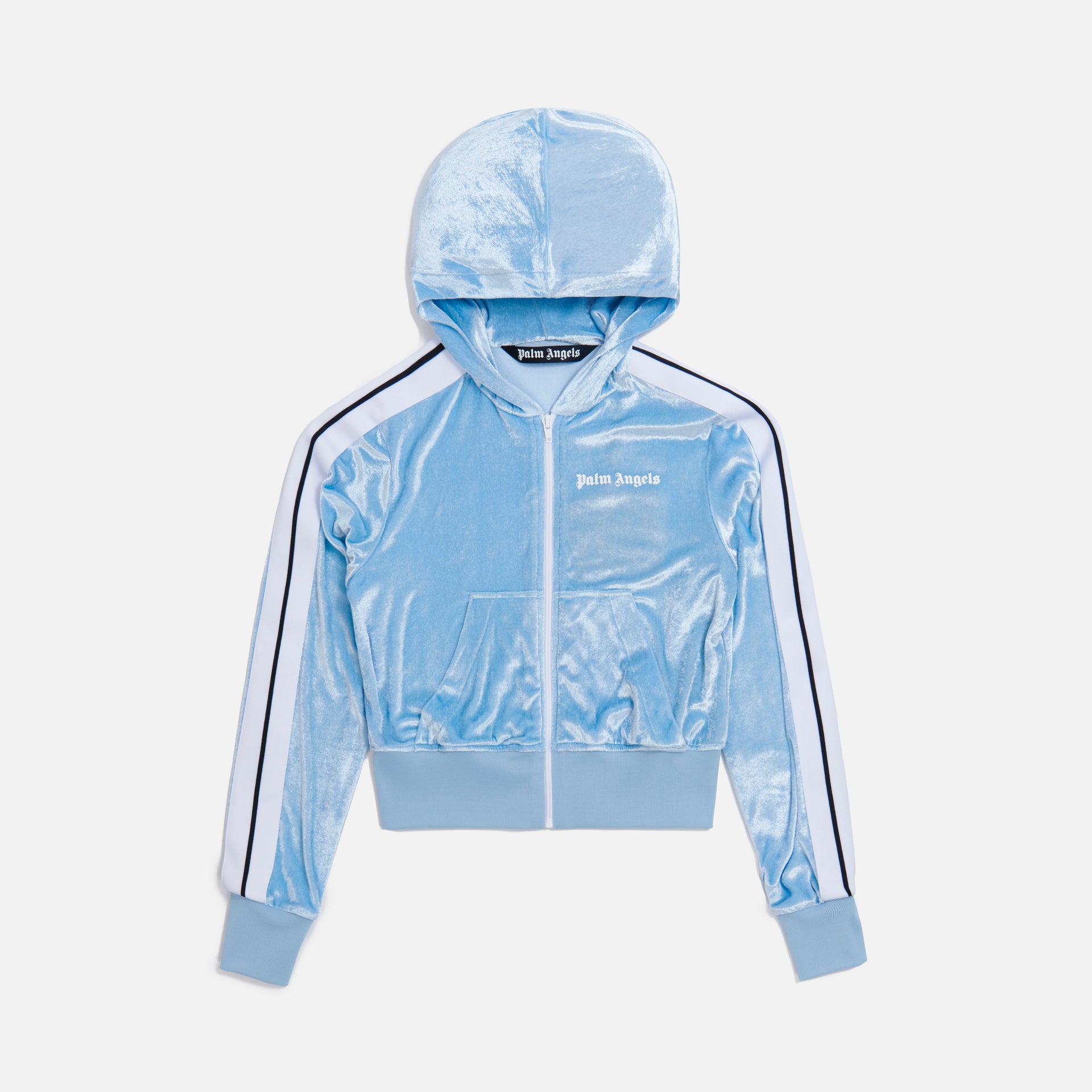 Palm Angels Chenille Hooded Track Jacket - Light Blue / White