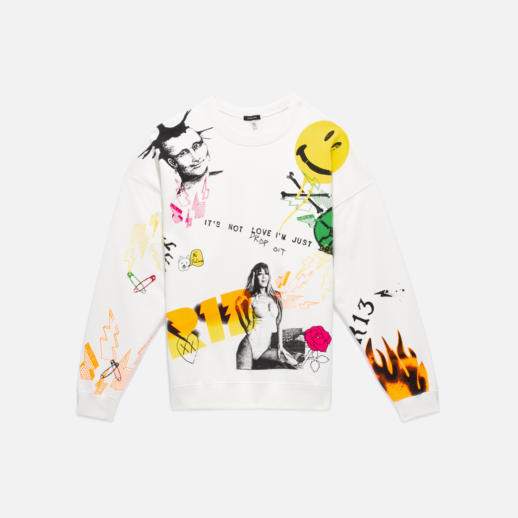 R13 Graffiti Oversized Sweater Graffiti White Kith