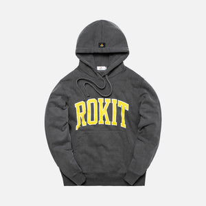 Rokit Pigment Dye Pullover Hoodie - Washed Black / Yellow