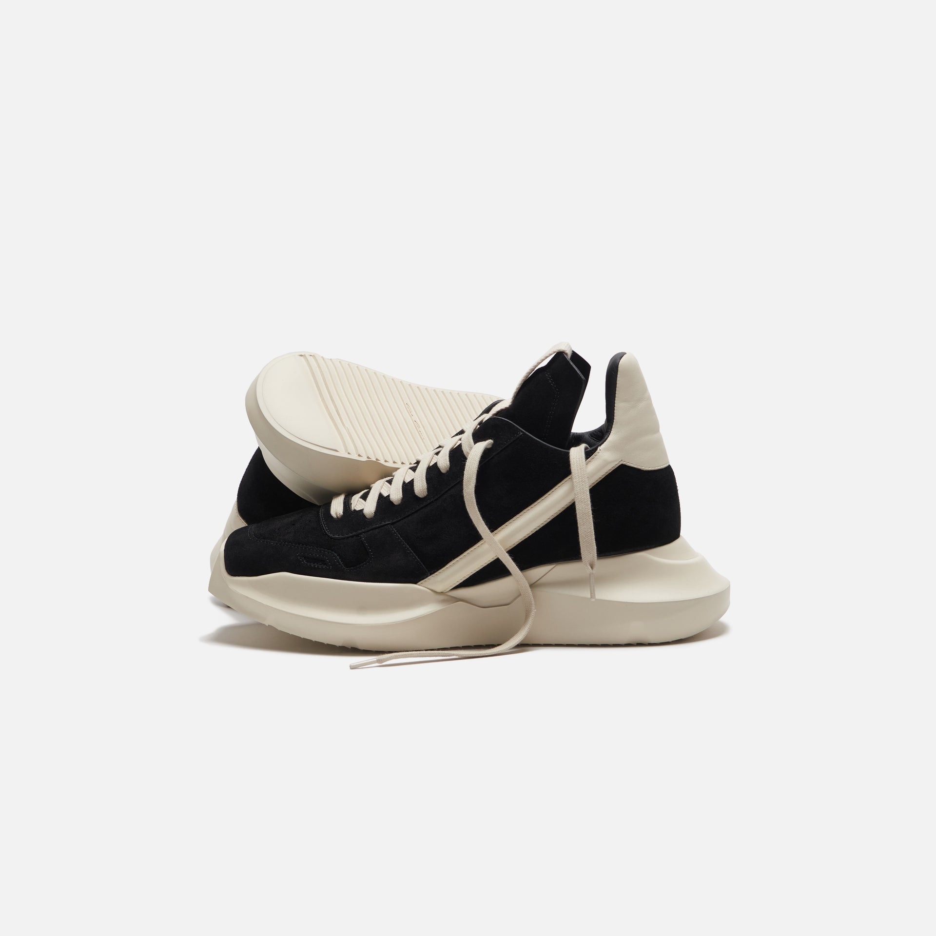 Rick Owens Scarpe Pelle Geth Runner - Black / Milk