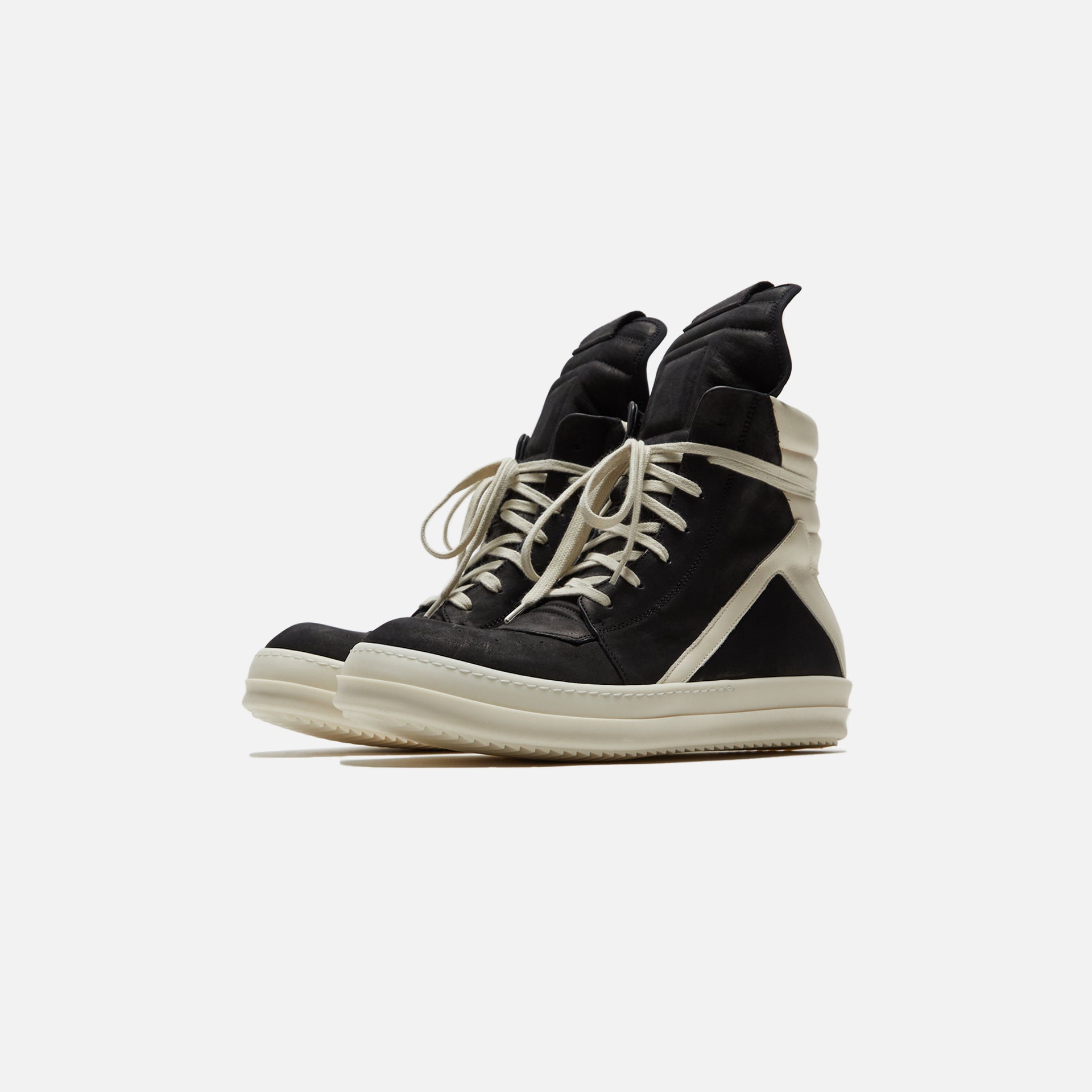 Rick Owens Scarpe Pelle Geobasket  - Black / Milk